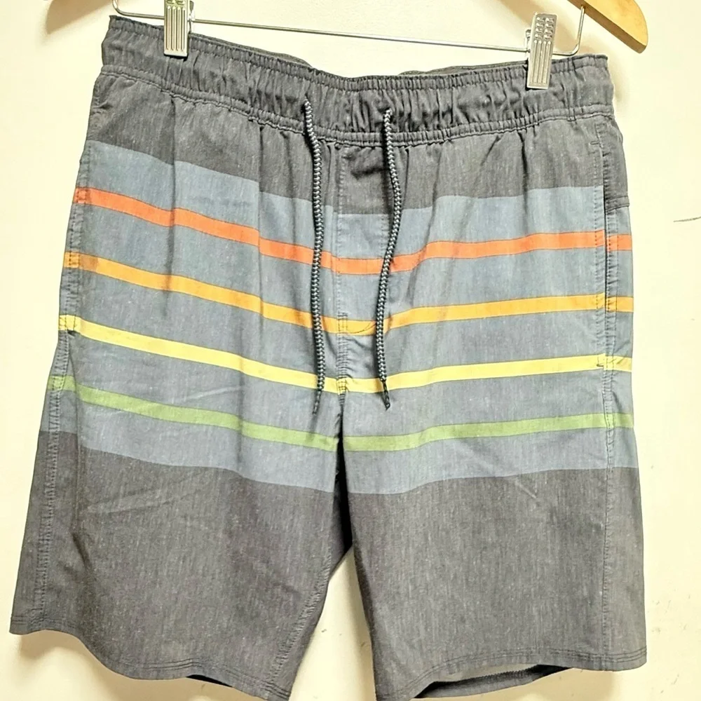 Hang Ten Gray Swim Shorts with Colorful Stripes